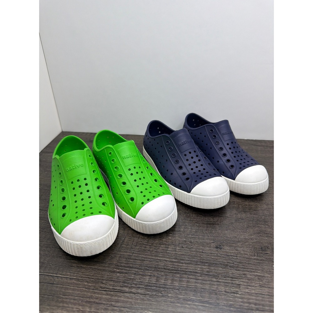 Native Jefferson Shoes Bundle Kids 13 Green Navy Blue Slip On Sneakers